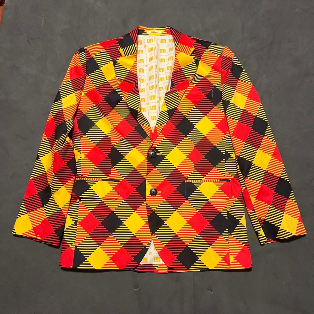 Loudmouth Golf Sport Coat Mens 40R Red Yellow Black Argyle Plaid Blazer